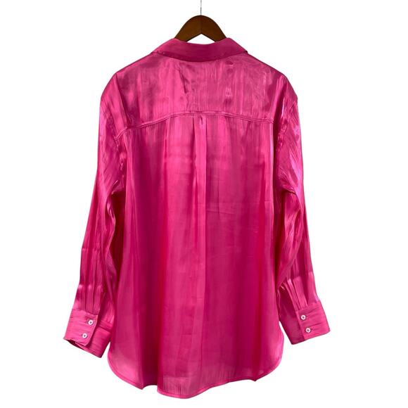 by Anthropologie Pink Shiny Silky Shirt Long Sleeve Blouse Iridescent - Picture 4 of 7
